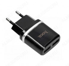 Сетевое зарядное устройство с выходом 2*USB, 2.4А, черный, C12 Smart; HOCO Uвх=100-240VAC; Uвых=DC5V/2.4A