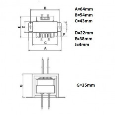 Трансформатор 12V*2 0.5A 4W серии EI41-20 RUICHI 64*38*35мм