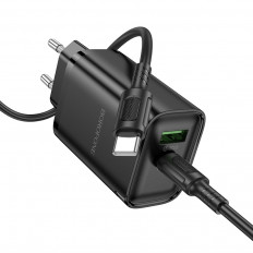 Сетевое зарядное устройство с вых.USB,Type-C,3.0A,черный BA87A Flare star PD65W +QC3.0,с каб.Type-C