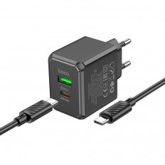 Сетевое зарядное устройство с вых. USB, Type-C, 3.0A, 20W, черный CS14A Ocean с каб.Type-C-Type-C