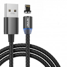 Кабель USB-Lightning, 1.0м, для зарядки , чёрный, (D09L) DENMEN 2.4A, для зарядки, нейлон (тканевая оплётка), магнитный