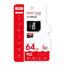 Карта MicroSDXC 64Gb (Class 10) XO USB 2.0 + SD adapter, черно-красная