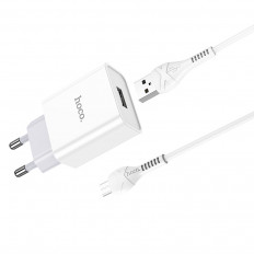 Сетевое зарядное устройство с выходом USB, 2.1А, белый, C81A, с кабелем USB-microUSB;