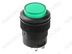 Кнопка RWD-314 (R16-503A) ON-OFF зеленая, с фиксацией, с подсветкой 3V d=16mm; 3A/250VAC; 4pin