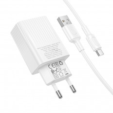 Сетевое зарядное устройство с выходом 1*USB, 3.0А, белый, BAS72A Source;QC3.0, с кабелем USB-Type-C BOROFONE QC3.0; Uвх=100-240VAC; Uвых=DC5V/3.0A,DC9V/2.0A; 18W (QC/FCP/AFC); уп.20/120шт