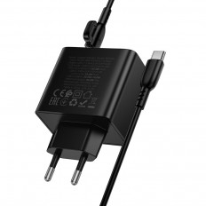 Сетевое зарядное устройство с вых.USB,Type-C,PD45W +QC3.0, BAS16A Erudite,черный, с каб.Type-C