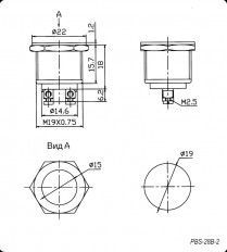 Кнопка антивандальная PBS-28B-2 D-19mm тип 2 (конус + плоская) OFF-(ON) (метал.) без фиксации d=19mm; 2A/250VAC; 2pin