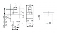 Кнопка SC7097 "П" ON-OFF с фиксацией, для пылесоса, выводы прямые 13.2x19.2mm; 16A/250VAC; 4pin