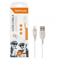 Кабель USB-Lightning, 1.0м, для зарядки и передачи данных, белый, (GP01L) GoPower 2.4A, ПВХ (PVC), ...