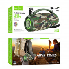 Колонка портативная HA4 mini Surpe outdoor, зеленый камуфляж HOCO Выходная мощность 2*15Вт; Bluetooth, USB, micro SD, AUX; Встроенный АКБ 3000mAh;