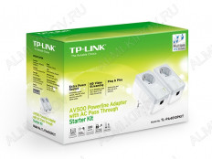 Powerline адаптер TL-PA4010P KIT с проходной розеткой 220V TP-LINK Комплект из 2-х адаптеров; Powerline AV 500 Мбит/с; Ethernet 100Мбит/с; порт 1xRJ45