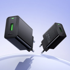 Сетевое зарядное устройство с выходом USB, 3.0А, черный, CS92A Leader, поддержка QC3.0;