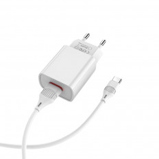 Сетевое зарядное устройство с выходом USB, 2.1А, белое, кабель Type-C, BA20A; BOROFONE Uвх=100-240VAC; Uвых=DC5V/2.1A