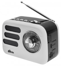 Радиоприемник RPR-033 WHITE RITMIX УКВ 88,0-108.0МГц; Bluetooth; USB, AUX; Питание от аккумулятора 18650(в комплекте. Зарядка через шнур USB