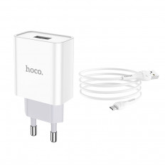Сетевое зарядное устройство с выходом USB, 2.1А, белый, C81A, с кабелем USB-microUSB;