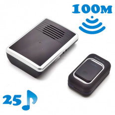 Звонок электронный OT-HOC01 беспроводной ОРБИТА 1 кнопка; дистанция до 100м; 25 мелодий; питание: звонок 3*АА (в комплект не входят); цвет: "чёрный"
