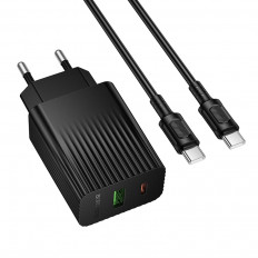 Сетевое зарядное устройство с вых.USB,Type-C,3.0A,черный BAS74A Source PD20W +QC3.0,с каб.Type-C