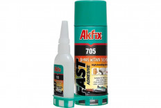 Набор для склеивания Akfix 705 (B100гр + 400мл) Турция Применяется для монтажа и ремонта деталей из МДФ, дерева, кожи, резины. Набор состоит из клея и аэрозоля-активатора
