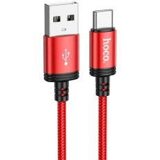 Кабель USB-Type-C, 1.0м, для зарядки и передачи данных, красный, (X89 Wind) HOCO 3A, тканевая оплетка, ...