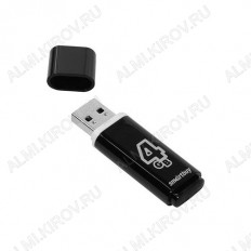Карта Flash USB 4 Gb (GLOSSY Black) SMART BUY с колпачком; USB 2.0