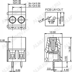 Клеммник DG500-021-14 (DG500-5.0-02P-14) DEGSON Винтовой,2конт.,5мм,300В,10А