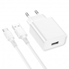 Сетевое зарядное устройство с выходом USB, 2.1А, белый, BA74A Aspirer, с кабелем USB-Type-C;