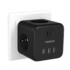 Фильтр сетевой TS-301-DE Black (3 розетки + 3 USB-разъема) TESSAN 10A, ABS-пластик, макс. нагрузка 2500Вт; USB(5V, 2.4A)