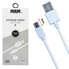 Кабель USB-Type-C, 1.0м, для зарядки и передачи данных, белый, (MR04t) MRM-POWER 2.4A, ПВХ (PVC), удлиненный штекер