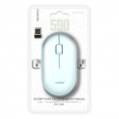 Мышь беспроводная SBM-590D-M мятный SMART BUY 2 режима подключения (BLUETOOTH & USB 2.4 Ггц); бесшумная; 1200dpi; 3 кнопоки + колесо-кнопка; питание AA*1 шт.