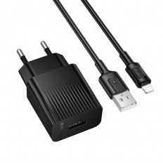 Сетевое зарядное устройство с выходом USB, 2.1А, черный, BAS71A Source, , с кабелем USB-Lightning;