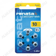 Элемент питания ZA10/PR70 (для слуховых аппаратов) RENATA 1.4В; 100mAh; 5.79*3.48mm; воздушно-цинковые; 6/60 (цена за 1 эл. питания)