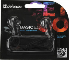 Наушники вкладыш Basic 633 черные DEFENDER