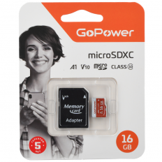 Карта MicroSDXC 16Gb (Class 10) 80Mb/s UHS-I (U3) V10 GoPower + SD adapter