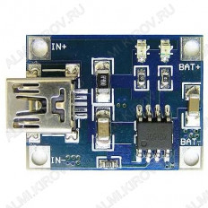 Радиоконструктор Контроллер заряда Li-Ion АКБ RP001 (на TP4056, miniUSB) РадиоКит U пит. +4,5...+8,0 В.Разъём Micro-USB на плате, для питания от USB-порта ,Ток заряда (1000 мА), программируется.Индикация заяда.Окончание заряда 4,2В