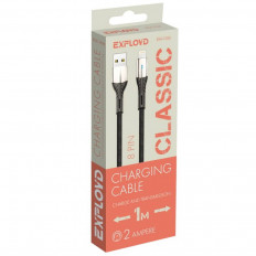Кабель USB-Lightning, 1.0м, для зарядки и передачи данных, чёрный, (EX-K-1026) EXPLOYD 2.0A, нейлон, ...