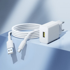 Сетевое зарядное устройство с выходом USB, 3.0А, белый, BA111A Star,с кабелем USB-Type-C, поддержка QC3.0;