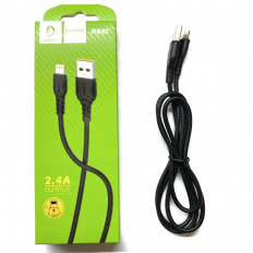 Кабель USB-Lightning, 1.0м, для зарядки и передачи данных, чёрный, (D06L) DENMEN 2.4A, ПВХ (PVC), ...