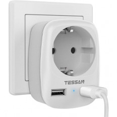 Фильтр сетевой TS-611-DE Grey (1 розетка + 2 USB-разъема) TESSAN 16A, ABS-пластик, макс. нагрузка 3600Вт; USB(5V, 2.4A)