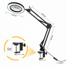 Лупа настольная (10x) d=105mm с LED-подсветкой OT-INL90 ОРБИТА Увеличение: 10x; Диаметр линзы: 105mm; LED-подсветка (питание USB 5V 2А)