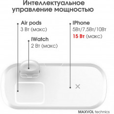 Зарядное устройство беспроводное, 2.0А , OJD-55, 3в1 черный поддержка зарядки QC3.0,15W, зарядка трёх гаджетов :смартфон, умные часы и беспроводные наушники AirPods.