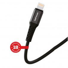 Кабель USB-Lightning, 1.0м, для зарядки и передачи данных, чёрный, (GP02L) GoPower 2.4A, нейлон (тканевая оплётка), быстрая зарядка