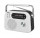 Радиоприемник RPR-045 WHITE RITMIX УКВ(FM) 87.5-108МГц; СВ(MW) 522-1620МГц; КВ(SW) 9,5-18МГц ; Bluetooth; USB, microSD; питание от аккумулятора 18650(в комплекте). Зарядка через шнур USB