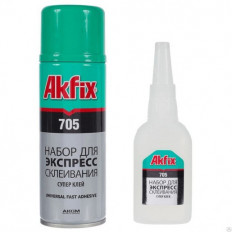 Набор для склеивания Akfix 705 (B50гр + 200мл) Турция Применяется для монтажа и ремонта деталей из МДФ, дерева, кожи, резины. Набор состоит из клея и аэрозоля-активатора