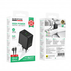 Сетевое зарядное устройство с вых.USB,Type-C,PD65W +QC3.0, BAS17A Erudite ,черный ,с каб.Type-C