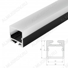 Профиль накладной SL-LINE-2011M-2500 BLACK+OPAL SQUARE (027993) для линейных светильников ARLIGHT размеры: 2500*20*20мм; комплект: профиль, экран, заглушки; черный