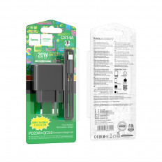 Сетевое зарядное устройство с вых. USB, Type-C, 3.0A, 20W, черный CS14A Ocean с каб.Type-C-Type-C