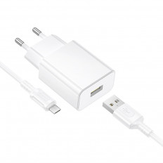 Сетевое зарядное устройство с выходом USB, 3.0А, белый, BA111A Star, с кабелем USB-microUSB, поддержка QC3
