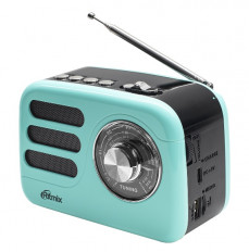 Радиоприемник RPR-033 AZURE RITMIX УКВ 88,0-108.0МГц; Bluetooth; USB, AUX; Питание от аккумулятора 18650(в комплекте. Зарядка через шнур USB