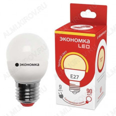Лампа светодиодная 220В/ 9Вт/ E27/ 3000К (теплый белый) (L427)/ 800lm (Eco_LED9wGL45E2730); ЭКОНОМКА
