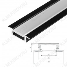 Профиль врезной MIC-F-2000 ANOD Black (015039) для LED-ленты шириной до 10мм ARLIGHT размеры: 2000*22*6мм; черный; комплект: только профиль